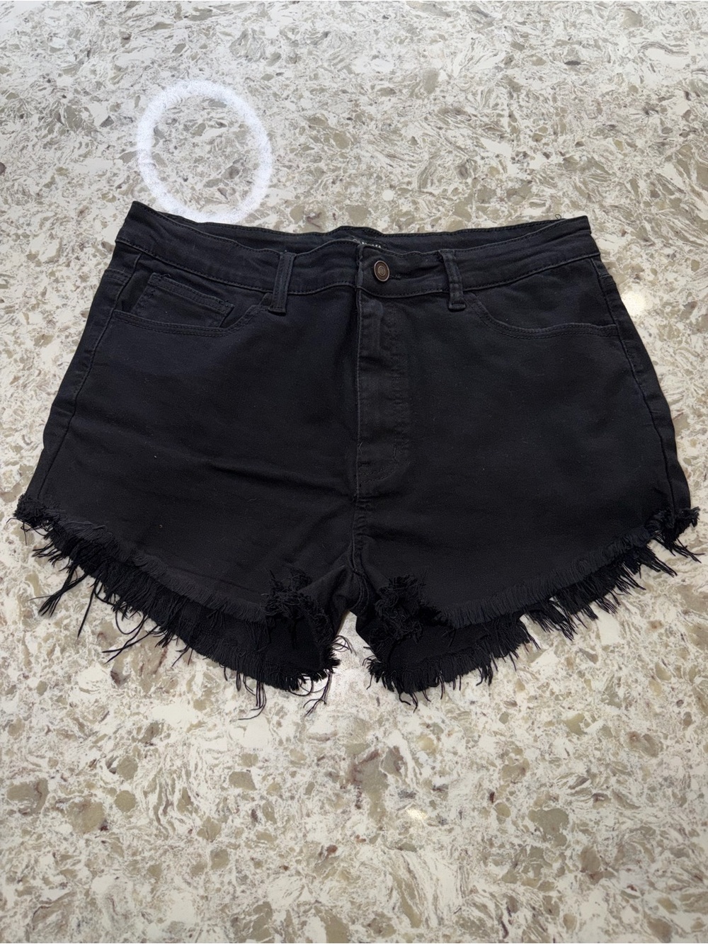 Fashion Nova Black Distressed Frayed Hem Denim Shorts
